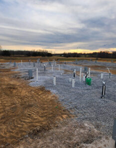 A and D plumbing construction site with plumbing rough-ins in place.